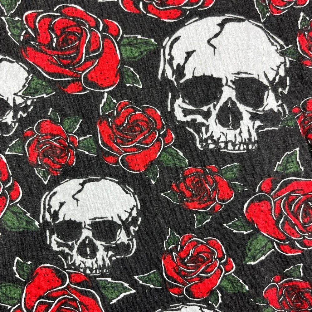 Skulls and roses death punk‎ rock/roll Short Sleeve Hoodie Men/Women XL Black